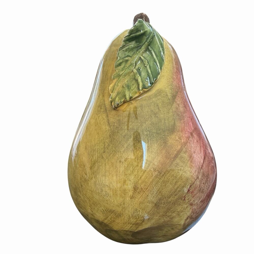 Vintage Italian Majolica Pear 6" Hand Painted Glazed Ceramic Fruit Italy*
